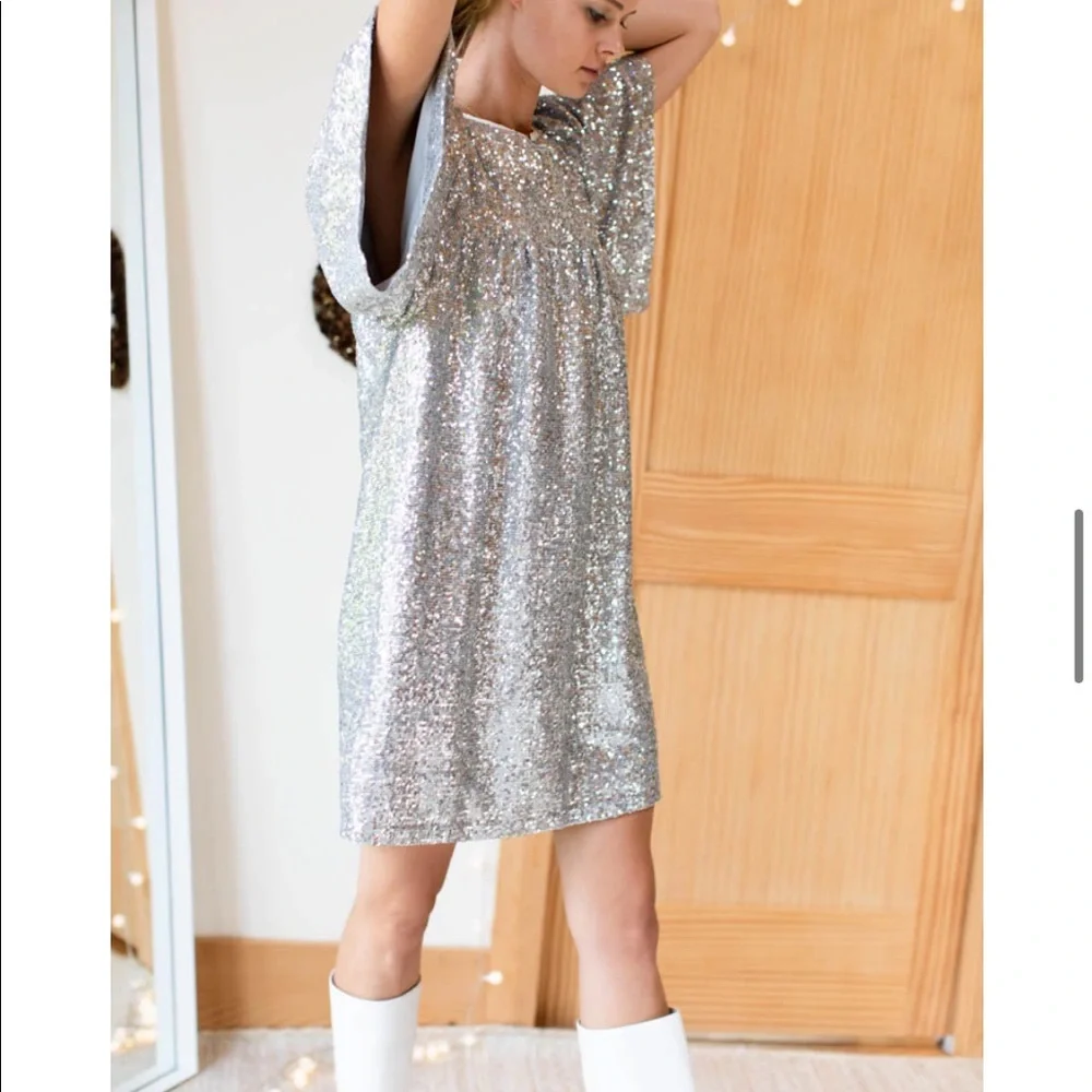 EMERSON FRY Marion Short Dress - Silver Sequin XXS - Picture 11 of 15